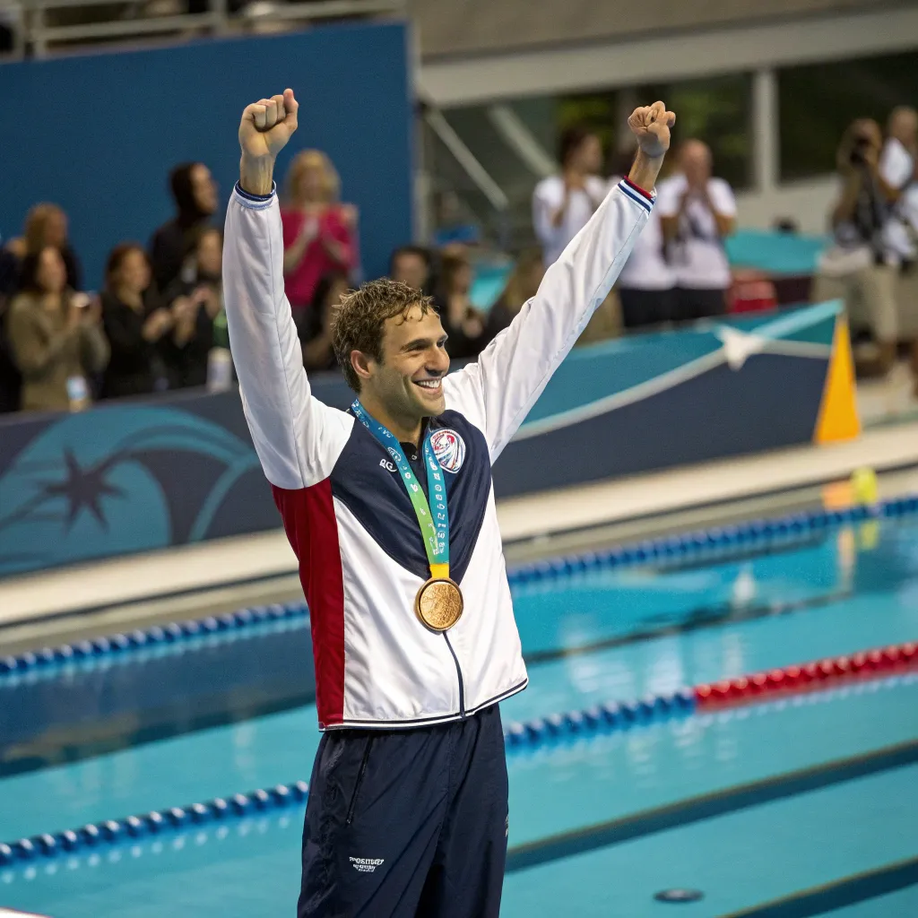 Mark winning a swimming medal